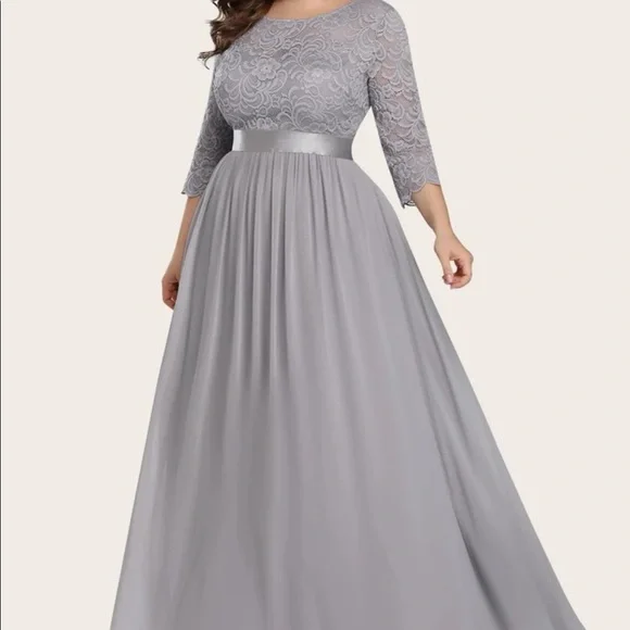 sachin and babi light blue dress Ink Blue Mock Two-Piece Lace Bodice 3/4 Length Sleeves Chiffon Mother main image 0